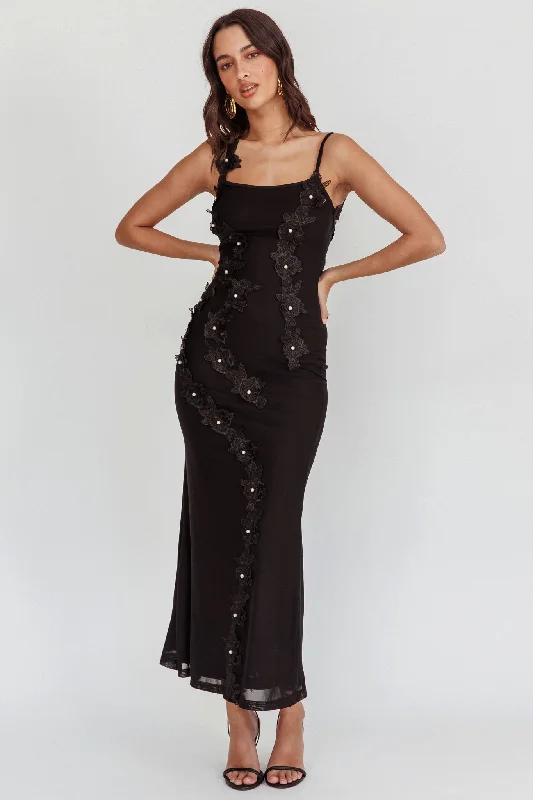 Like I'm Dreaming Floral Pearl Maxi Dress Black Trendy Fit-and-Flare Maxi Dress