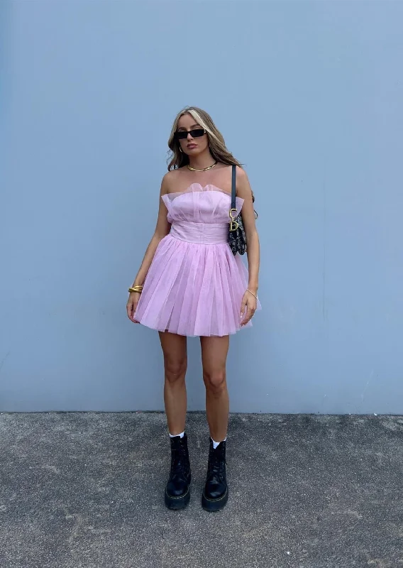 Liliana Bandeau Mini Dress -Pretty Pink Elegant Mini Dress with Ruffles