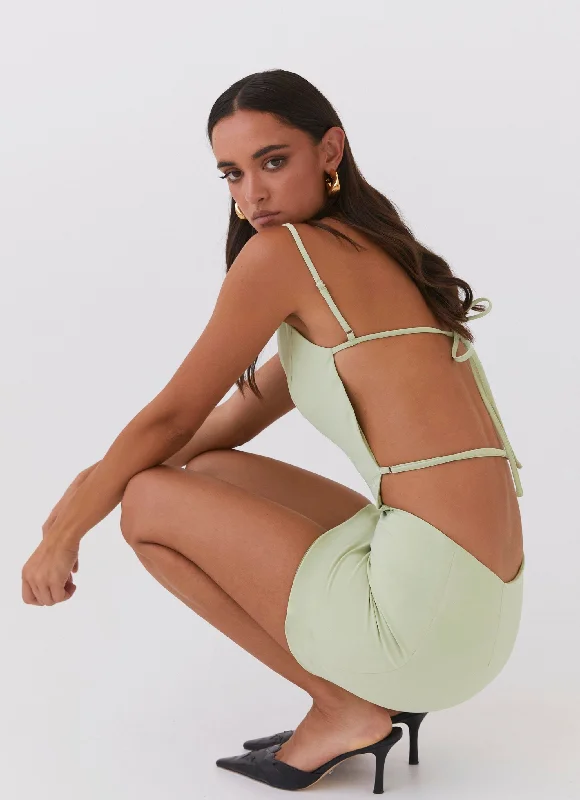Lindsey Cutout Mini Dress - Green Zest Comfortable Linen Mini Dress