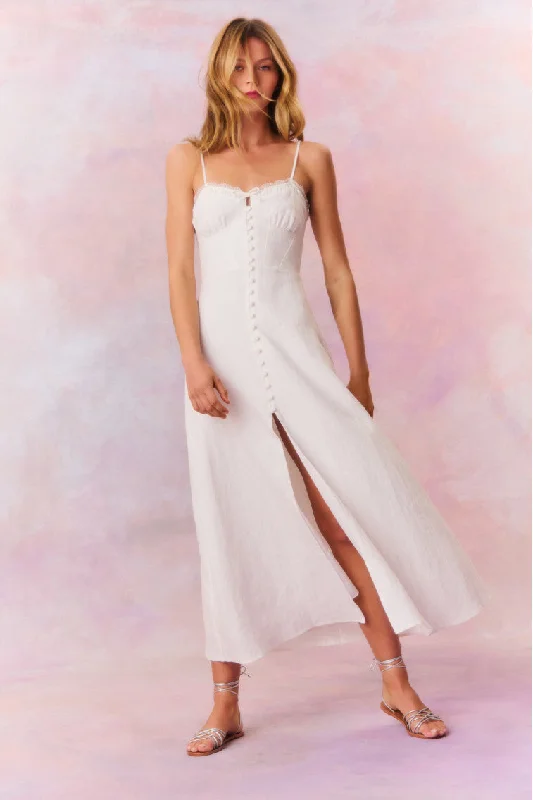 Linella Linen Smocked Maxi Dress Elegant Maxi Dress with Pockets