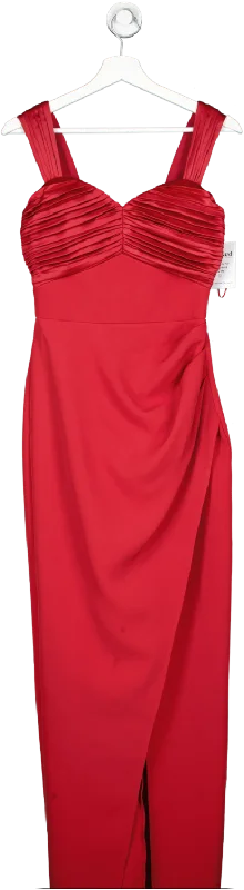 lipsy london Red Premium Fabric Mix Ruched Split Maxi Dress UK 6 Chic Summer Maxi Dress