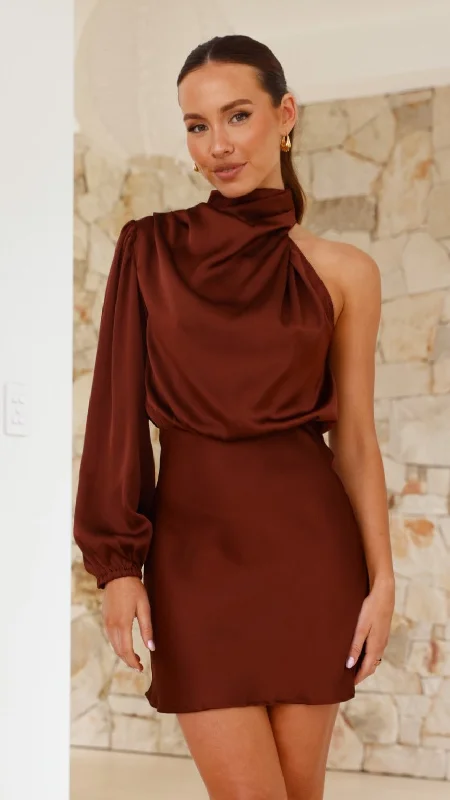 Lissy Mini Dress - Chocolate Fashionable Polka Dot Mini Dress
