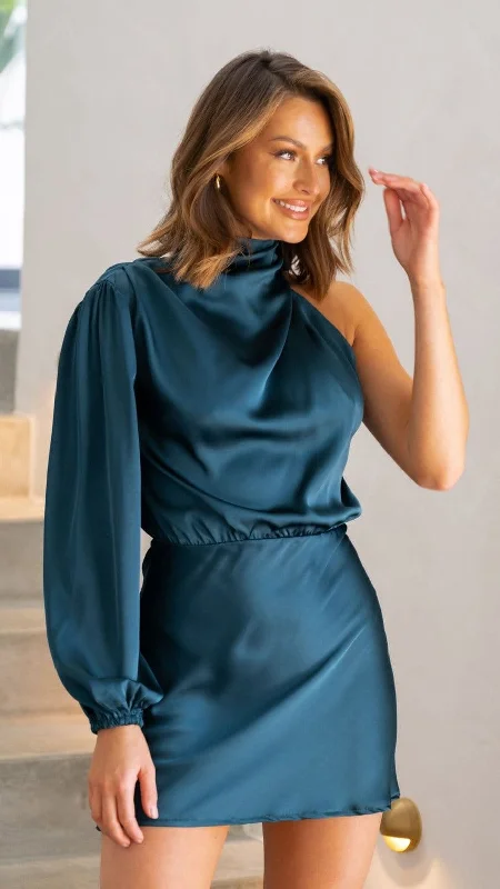 Lissy Mini Dress - Teal Cozy Ribbed Mini Dress