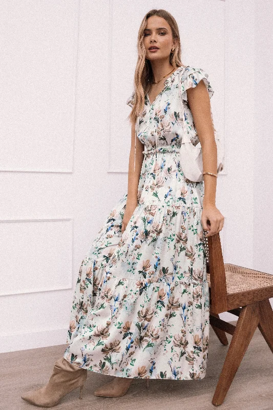 Lizzie Midi Dress - Cream Floral Trendy Long Sleeve Midi Dress