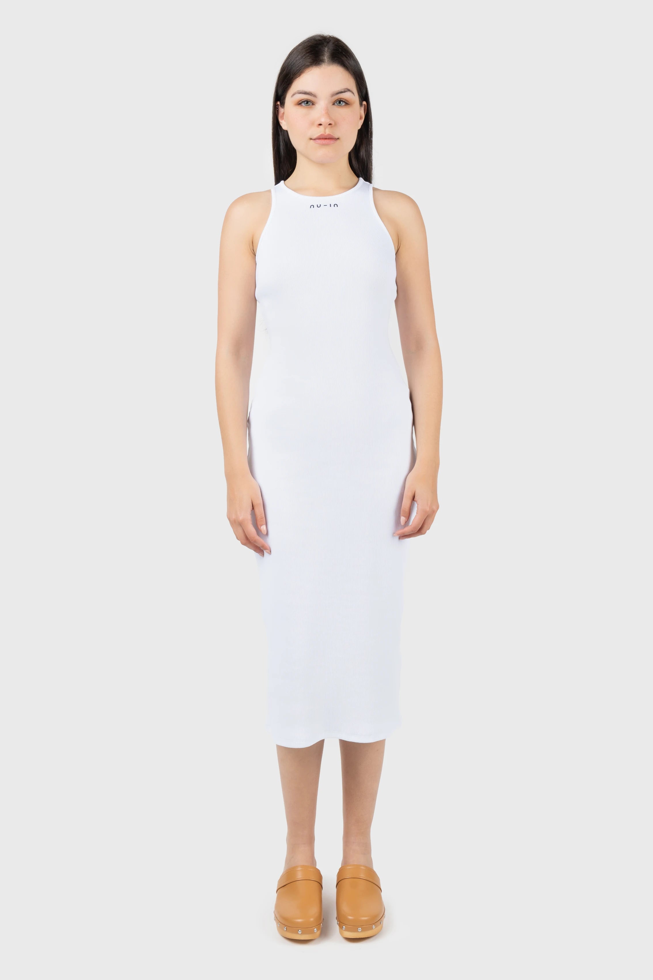 Logo Ribbed Scoop Neck Vest Midi Dress Fashionable Shift Midi Dress