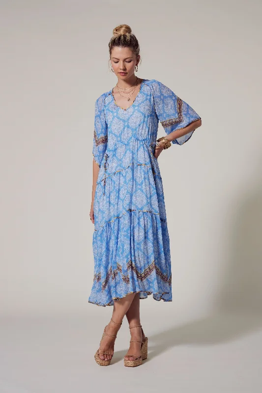 Loobies Story - LS2720 Anacapri Midi Dress Fashionable Floral Embroidery Midi Dress