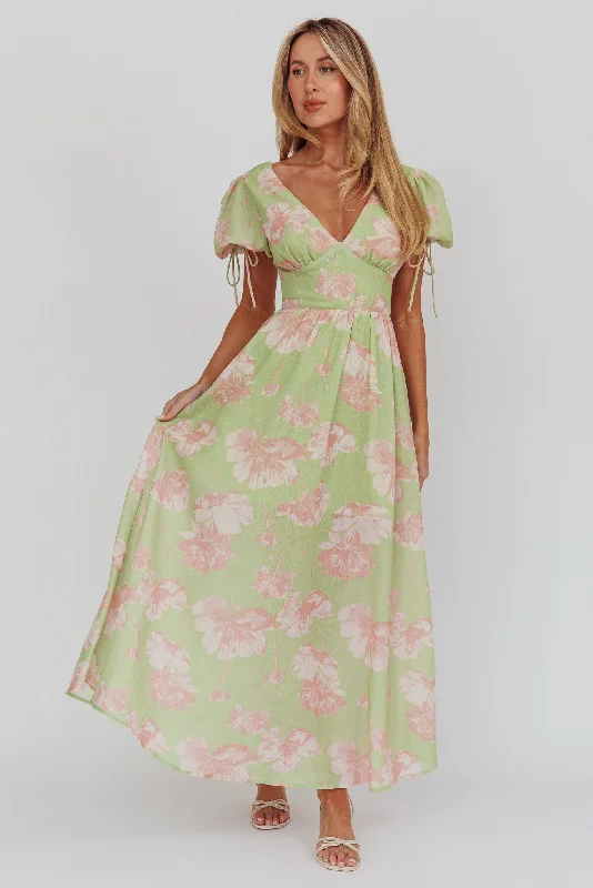 Loveberry Puff Sleeve A-Line Maxi Dress Green Classic Tulle Maxi Dress