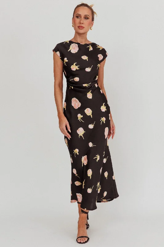 Loveland Floral Print Cowl Back Maxi Dress Oyster Cozy Cold-Shoulder Maxi Dress