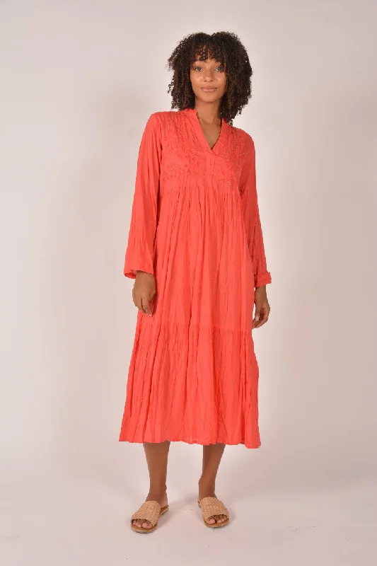 Lula Life - Luna Midi Dress - Deep Coral Comfortable Stretch Midi Dress