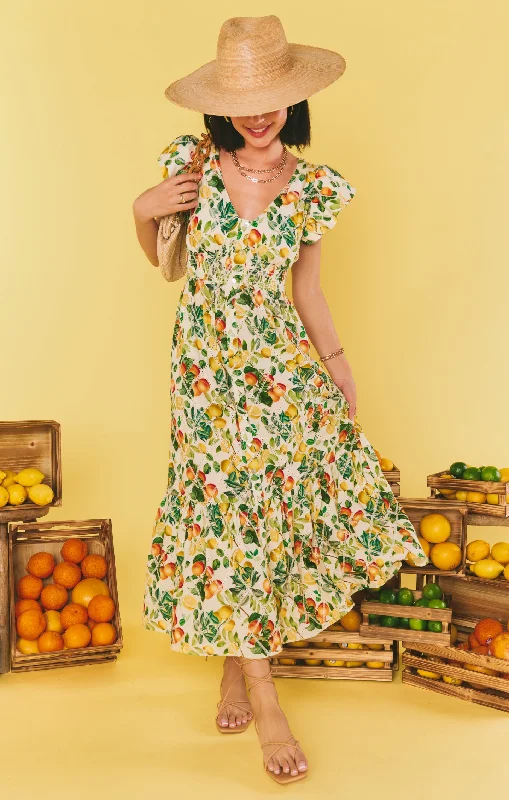 Lunch Date Midi Dress ~ Citrus in Georgia Comfortable Short Sleeve Midi Dress