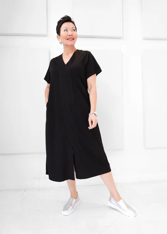 Luxe Modal - Scuba V-neck Midi Dress Stylish Long Sleeve Floral Midi Dress