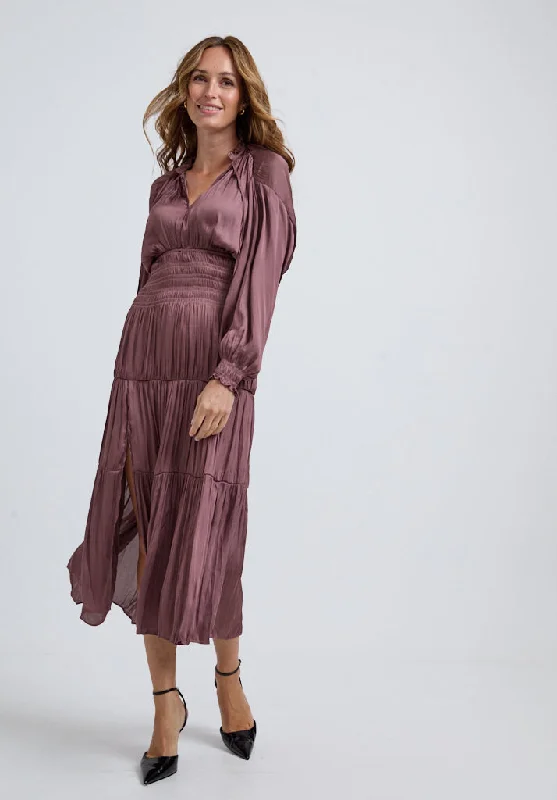 Madeline Tiered Midi Dress In Brown Fashionable Plaid Midi Dress