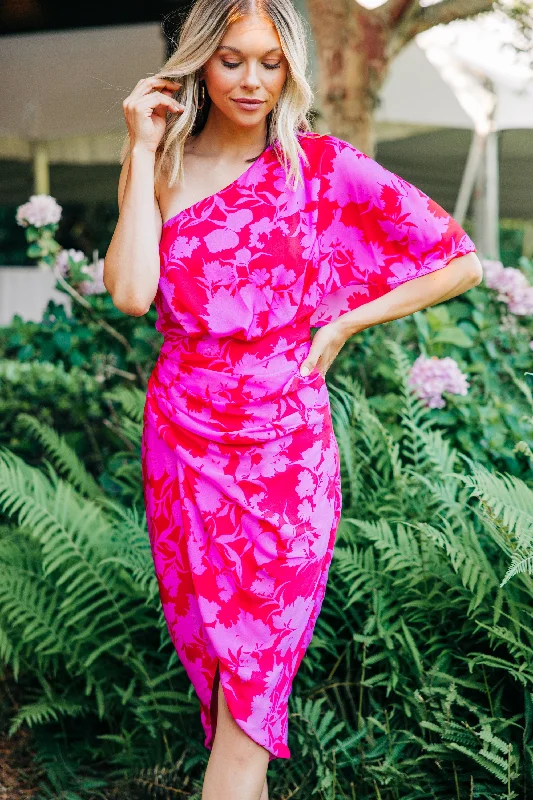 Making Moves Berry Pink Floral Midi Dress Comfortable Wrap Midi Dress