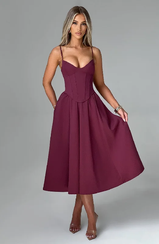 Mariella Midi Dress - Cherry Lacquer Fashionable Fitted Midi Dress