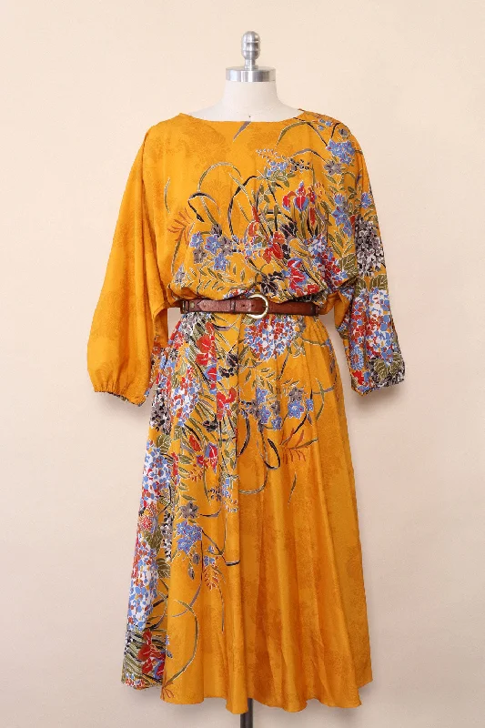 Marigold Floral Midi Dress L Comfortable Short Sleeve Midi Dress