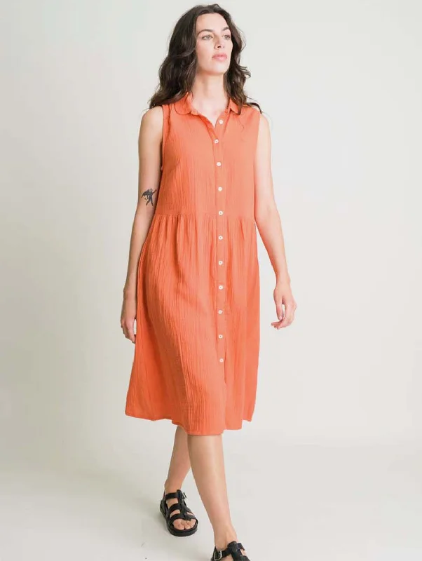 Matilda Cotton Midi Dress | Orange Trendy Square Neck Midi Dress