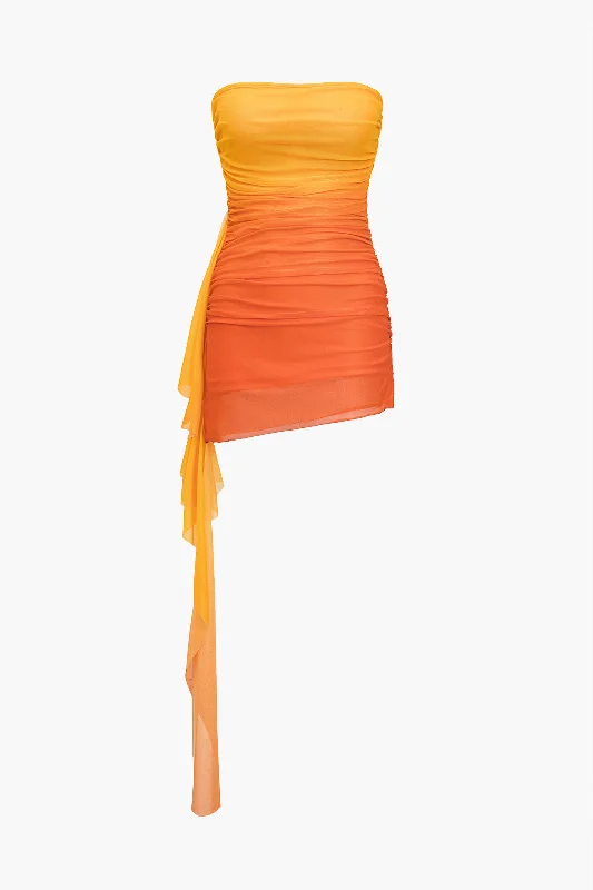 Ombre Print Ruffle Ruched Mini Dress Stylish Ruffle Mini Dress