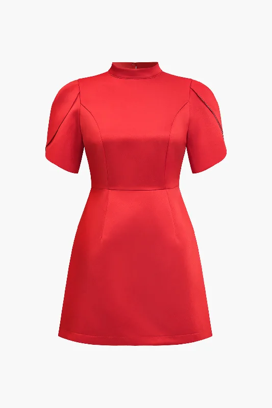 Solid Backless Bow Mini Dress Chic Halter Mini Dress
