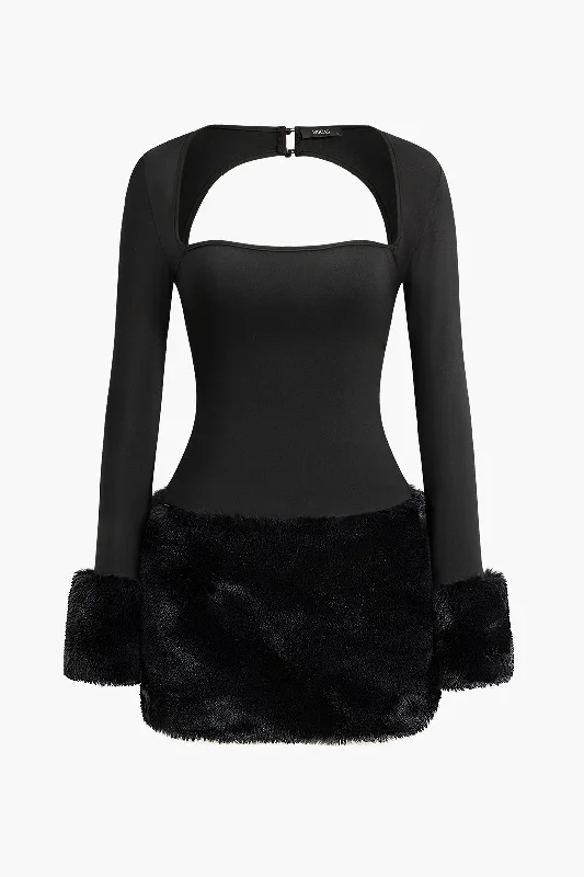 Solid Patchwork Mini Dress Trendy Wraparound Mini Dress