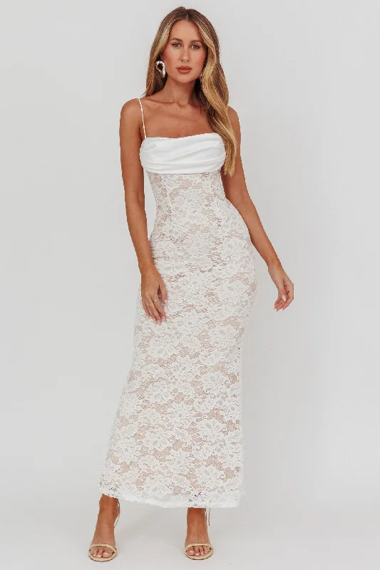 Melting Lace Maxi Dress White Elegant Silk Maxi Dress