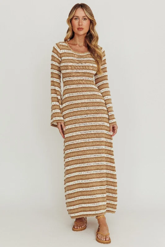 Meredith Long Sleeve Cut-Out Maxi Dress Chocolate Cozy Open-Back Maxi Dress