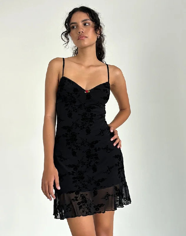 Micaya Mini Dress In Black Botanical Flower Trendy Lace Mini Dress