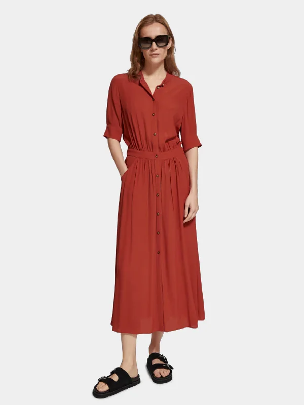 Midi dress with button closure Elegant Puff Sleeve Midi Dress