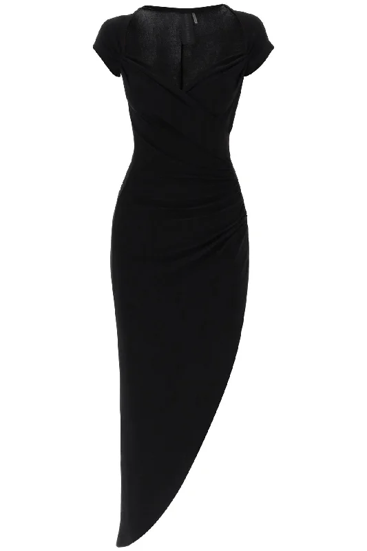 midi dress with side ruch KK1243PLC98001 BLACK Stylish Color Block Midi Dress