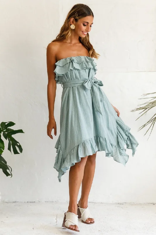 Miffy Double Frill Strapless Midi Dress Sage Comfortable Empire Waist Midi Dress