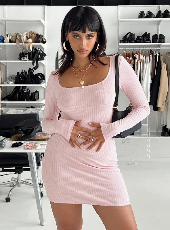 Millard Long Sleeve Mini Dress Pink Fashionable Pleated Mini Dress