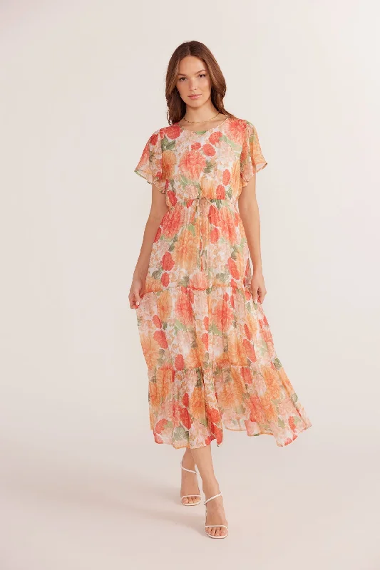 Mink Pink Aida Flutter Sleeve Midi Dress Elegant Sleeveless Midi Dress