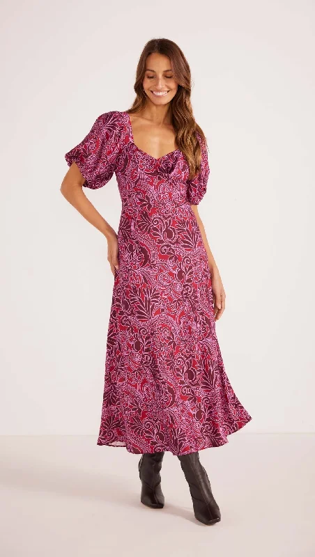 Mink Pink Chiara Puff Sleeve Midi Dress - Merlot Floral Fashionable Polka Dot Midi Dress Mink Pink Chiara Puff Sleeve Midi Dress - Merlot Floral Fashionable Polka Dot Midi Dress