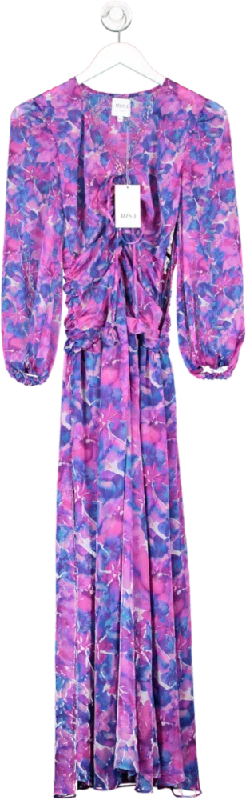 MISA Los Angeles Purple Floral Maxi Dress UK XS Comfortable Maxi Dress with Slits