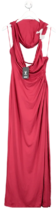 Misspap Red X Playboy Slinky Hooded Plunge Maxi Dress UK 6 Fashionable Button-Down Maxi Dress