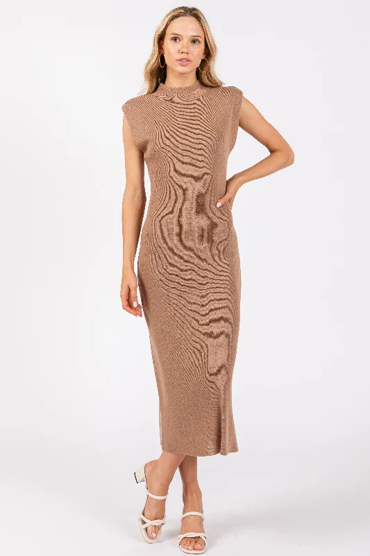 Mocha Knit Mock Neck Midi Dress Trendy Floral Wrap Midi Dress