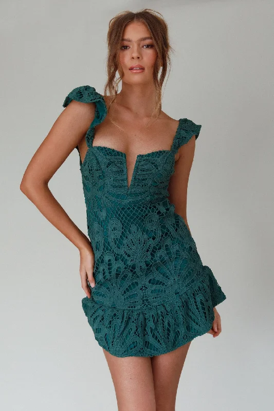 Mon Papillon Lace Mini Dress Forest Green Classic Floral Mini Dress