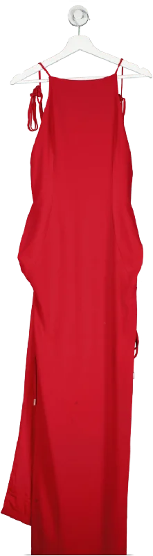 Mônot Crepe Cut-out Red Maxi Dress UK 8 Trendy Maxi Dress with Lace