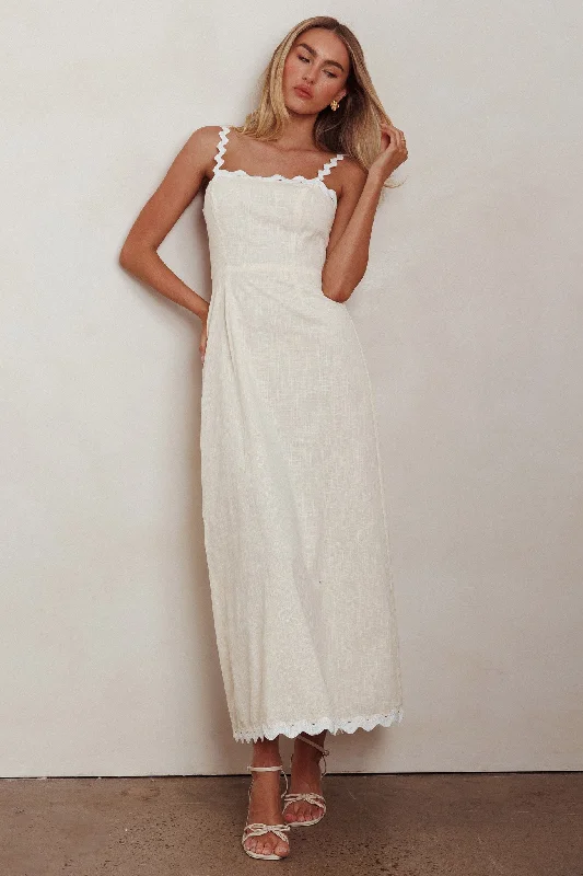 Montego Bay Ric Rac Strap Maxi Dress Oat Comfortable Maxi Dress with Slits