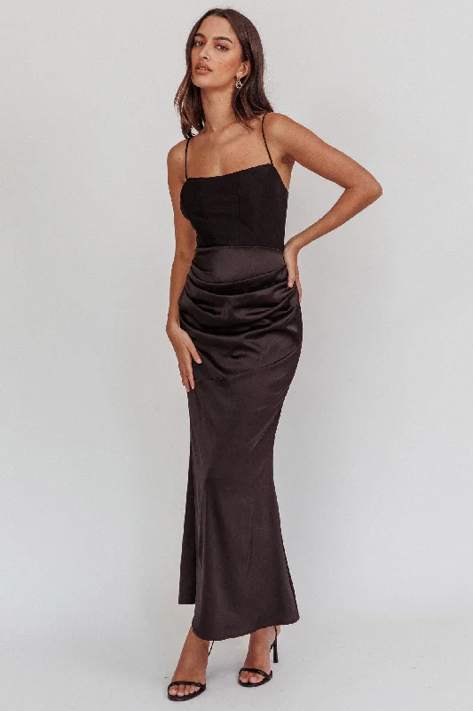 Morella Draped Waist Maxi Dress Black Stylish Longline Maxi Dress