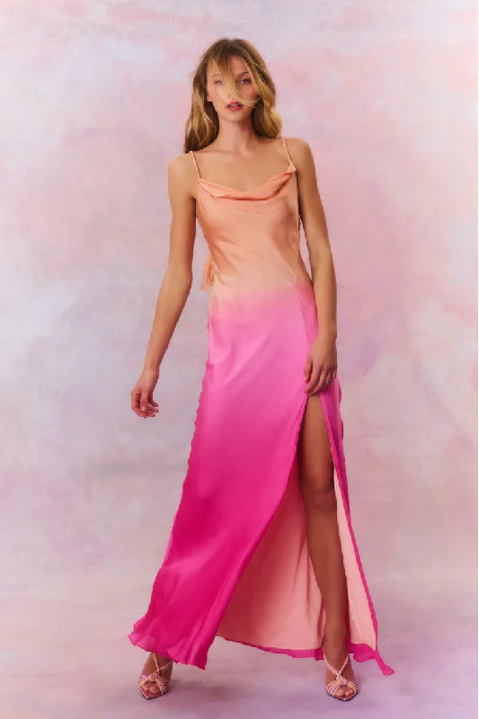 Nadine Ombre Silk Chiffon Maxi Dress Cozy Ruffle Sleeve Maxi Dress