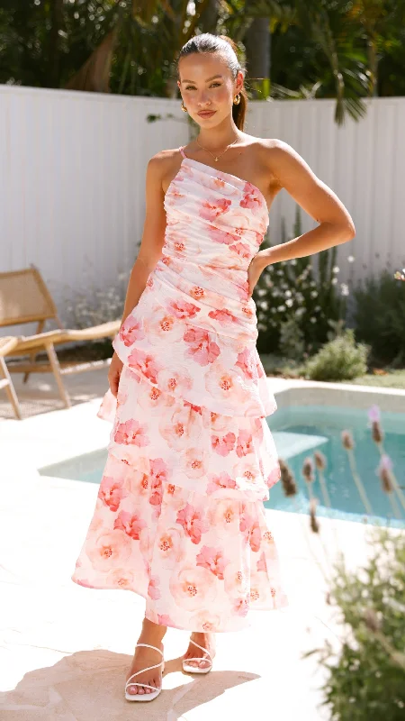 Nalani Maxi Dress - Orange / Pink Print Chic Sleeveless Maxi Dress