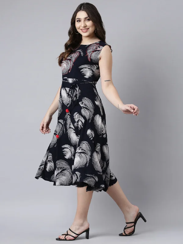 Neerus Navy Blue Straight Casual Floral Maxi Dresses Chic Summer Floral Maxi Dress