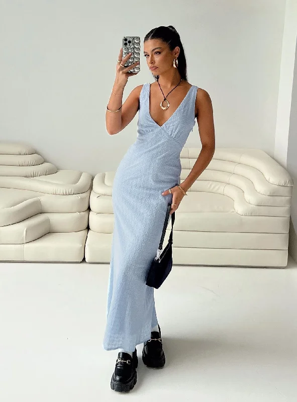 Nellie Anglaise Maxi Dress Blue Fashionable Asymmetrical Maxi Dress