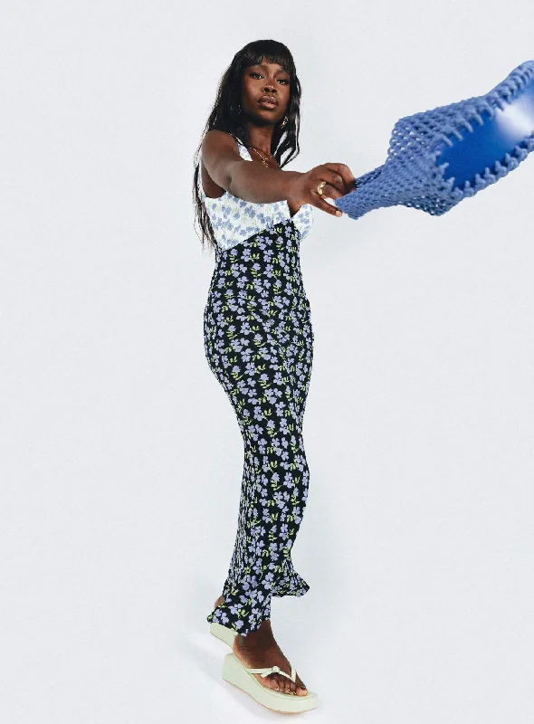 Nellie Maxi Dress Blue / Multi Cozy Maxi Dress with Slit
