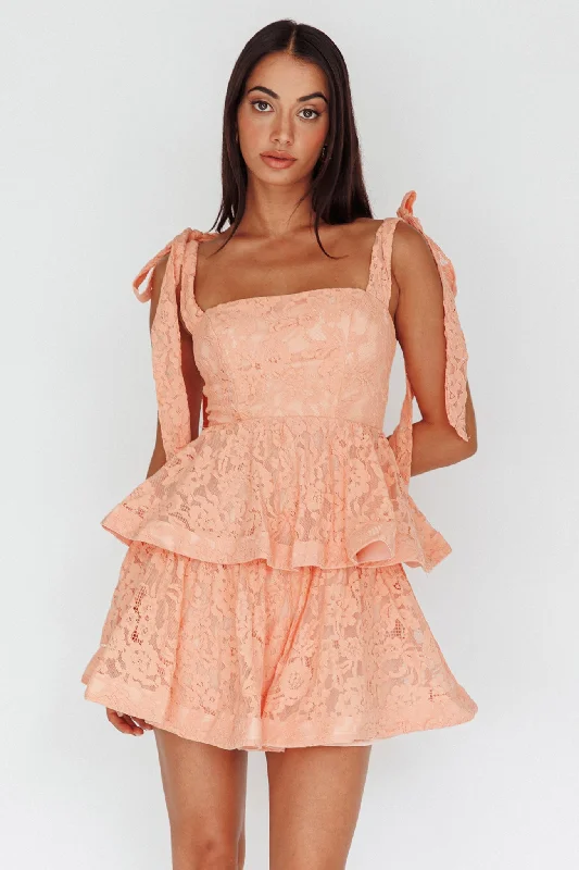 Neriah Tied Shoulder Tiered Lace Mini Dress Orange Classic Striped Mini Dress