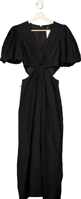 New Look Black Puff Sleeve Maxi Dress UK 8 Fashionable Faux Wrap Maxi Dress