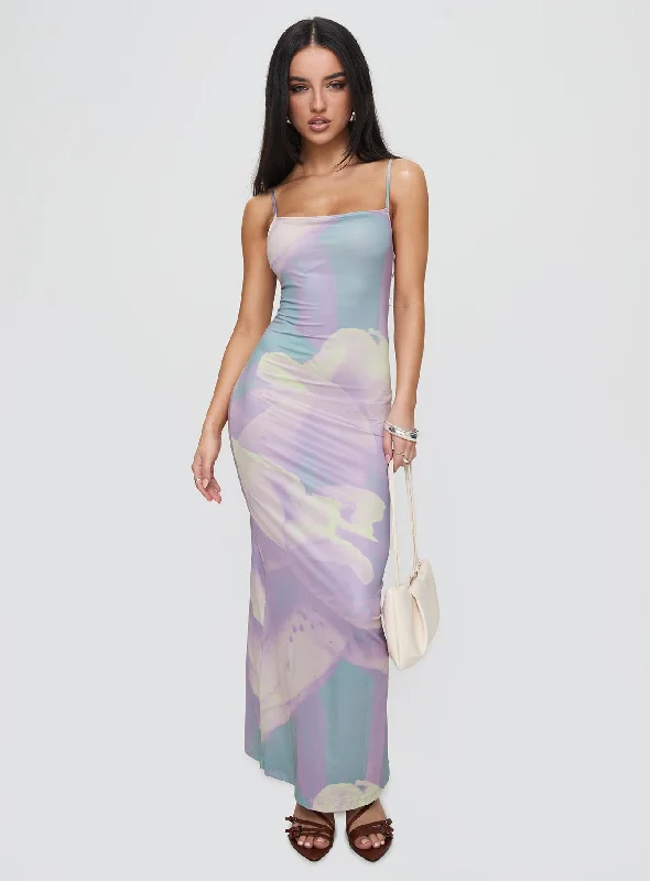 Norila Maxi Dress Slinky Orchid Petals Lilac Fashionable High-Waist Maxi Dress