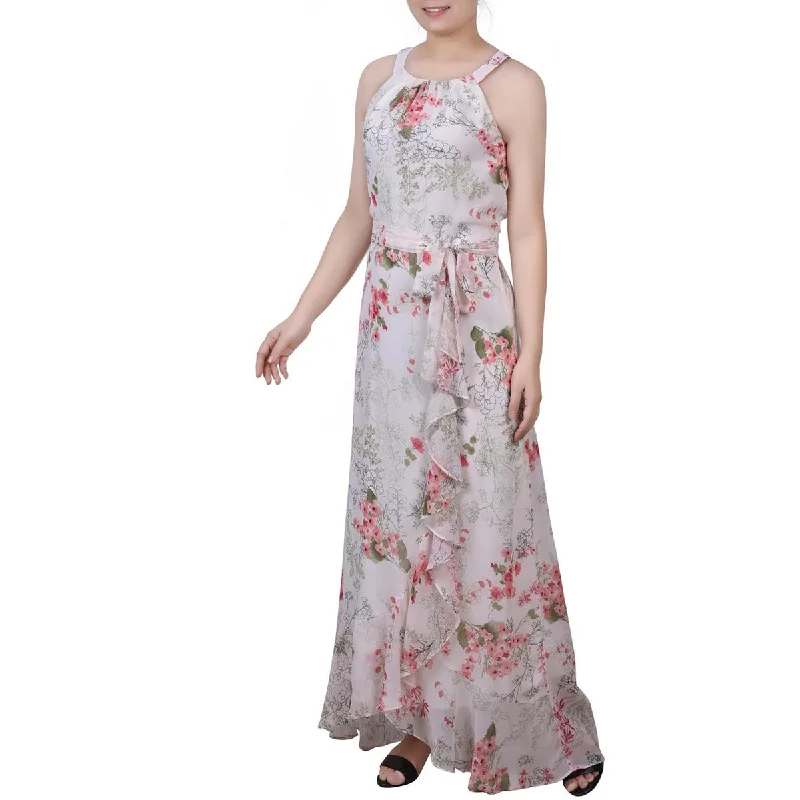 NY Collection Womens Chiffon Floral Maxi Dress Trendy Short Sleeve Maxi Dress