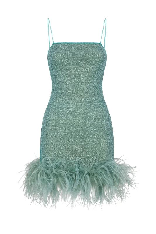 Lumiere Plumage Mini Dress Aqua Fashionable Mini Dress with Slits