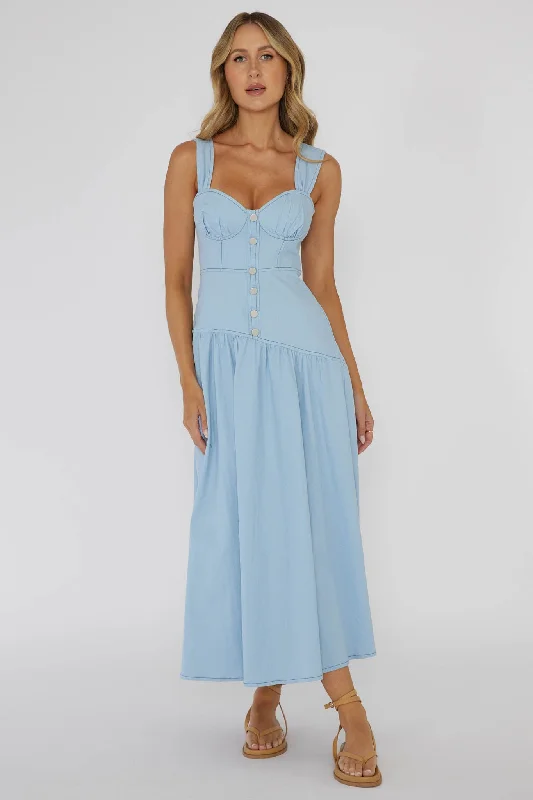Pansy Flounce Hem Maxi Dress Light Blue Elegant Lace Maxi Dress